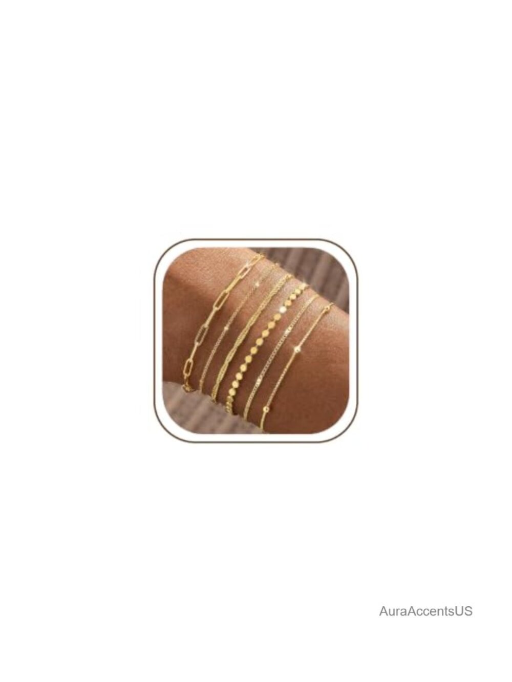 14K Gold Plated Layered Bracelet Stack Set Adjustable Paperclip Chain Link